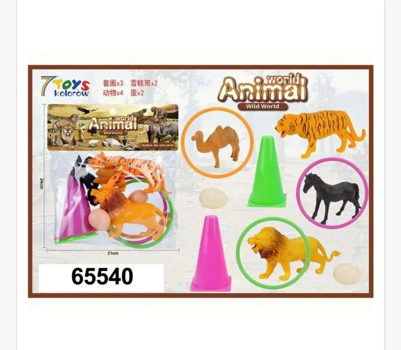 Zabawki World Animal - Zestaw figurek zwierząt z jajkami i obręczami