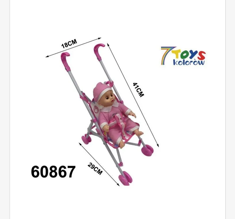 Zabawka Lalka w wózku różowa 18cm z 7Toys