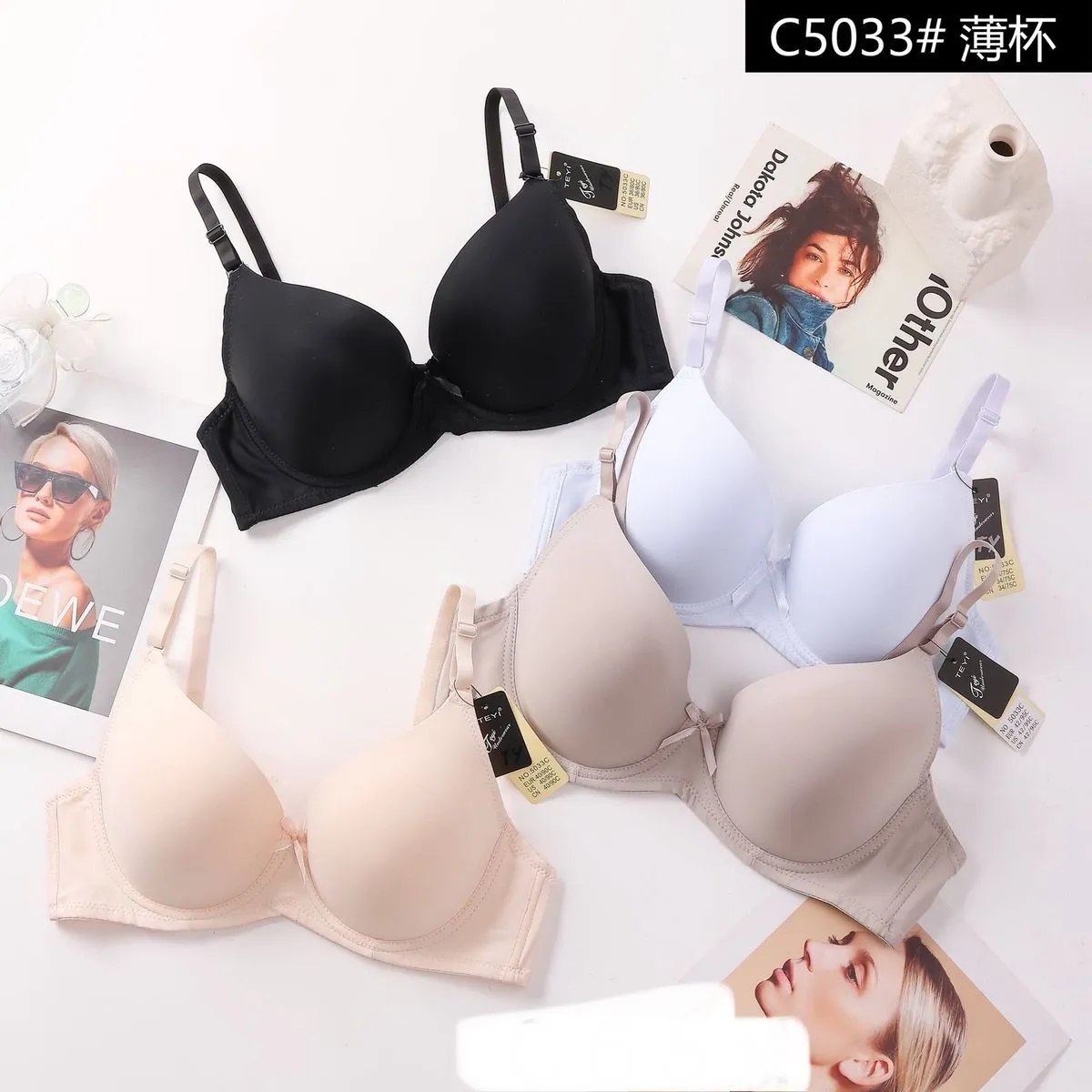 Biustonosz damski push-up C503 czarny, beżowy, biały
