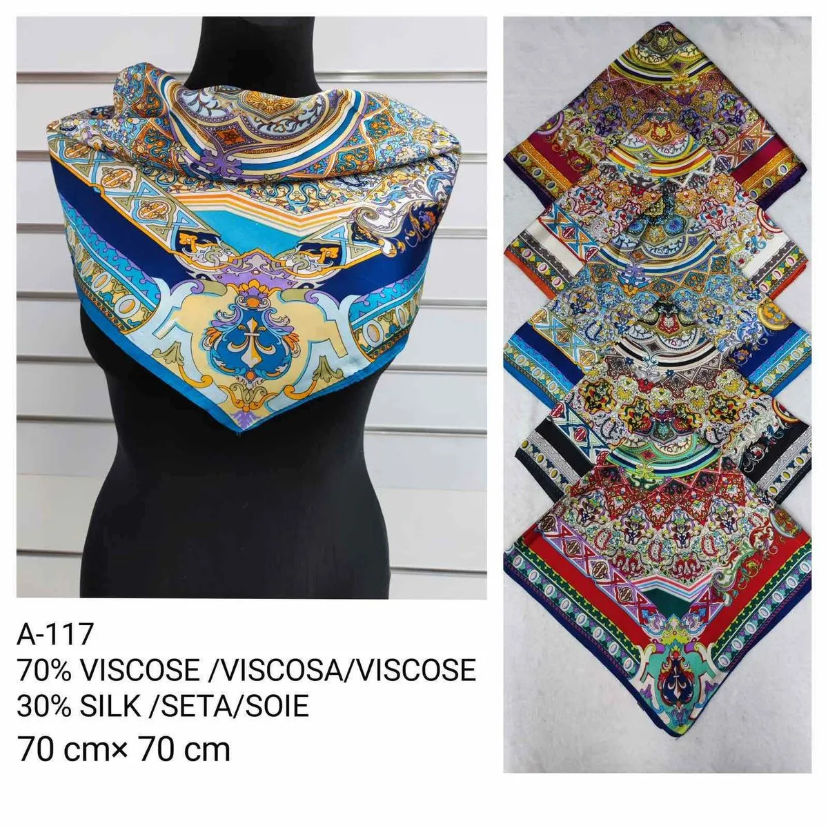 Szaliki damskie jedwabne 70x70 cm 30% jedwab 70% wiskoza