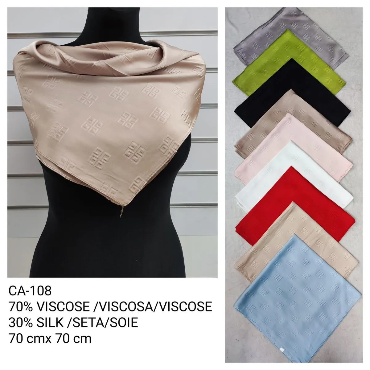Szaliki damskie jedwabne 70x70 cm 30% wiskoza