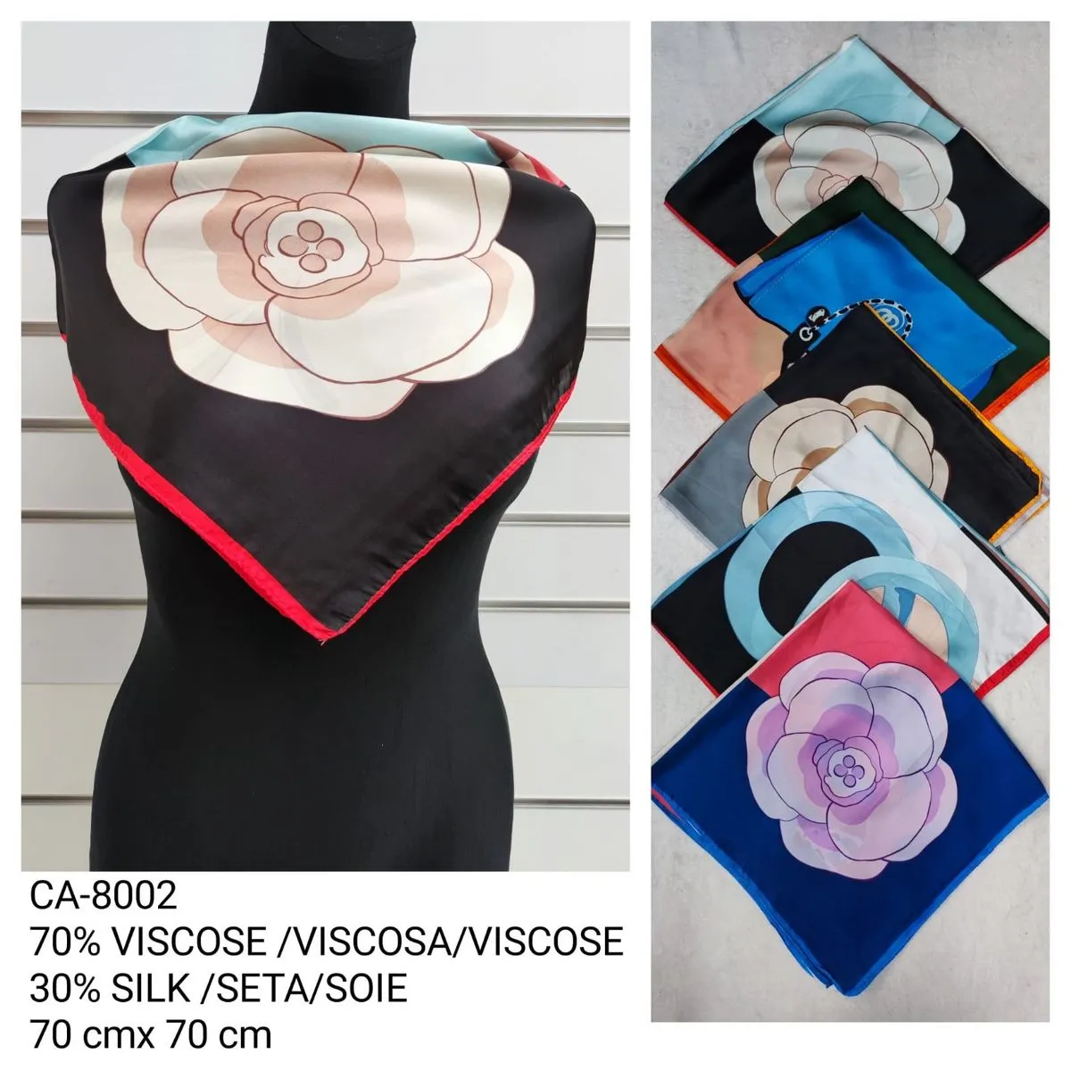 Szaliki damskie jedwabne 70x70 cm 30% jedwab 70% wiskoza