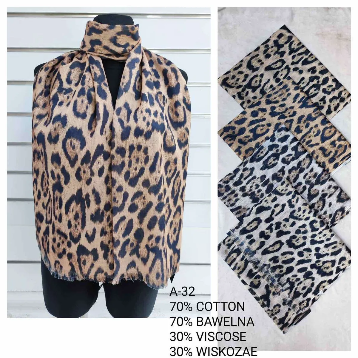 Szaliki damskie leopard wzór 70% bawełna A-32