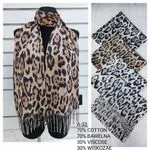 Szaliki damskie w wzór leopard 70% bawełna 30% wiskoza
