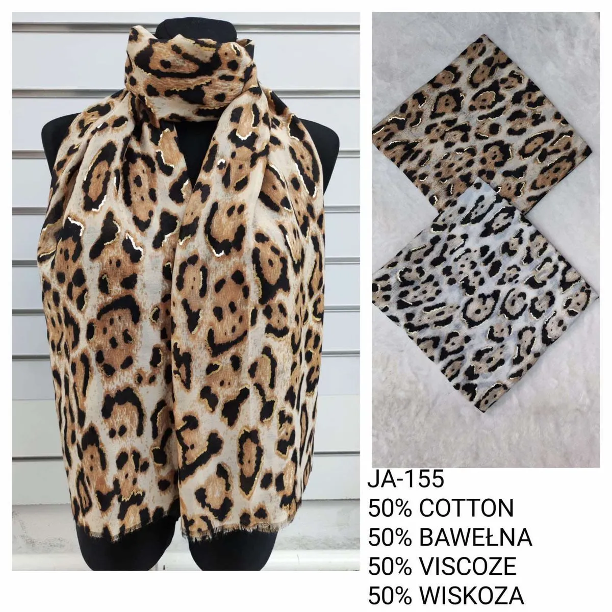 Szaliki damskie leopard wzór 50% bawełna 50% wiskoza JA-155