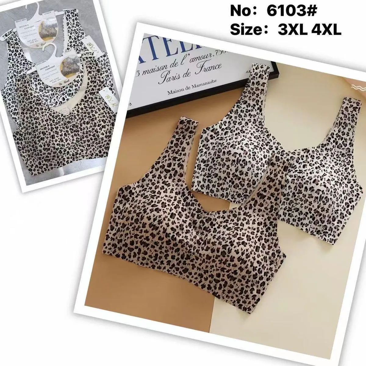 Biustonosz damski bezszwowy 3XL 4XL wzór leopard Maison de France