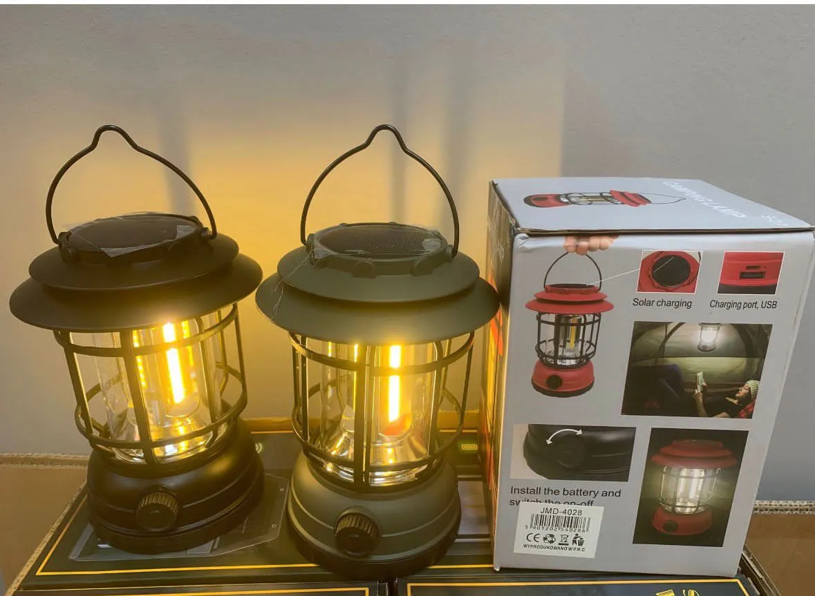 Lampka solarna kempingowa z panelem solarnym i USB