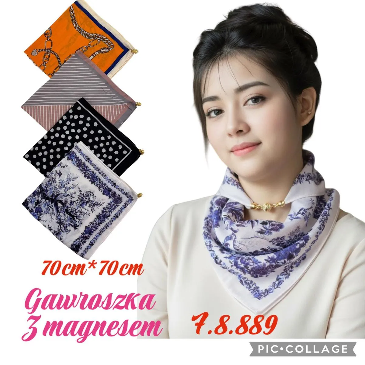 Chusta Damska Kwadratowa 70cm x 70cm Wielokolorowa