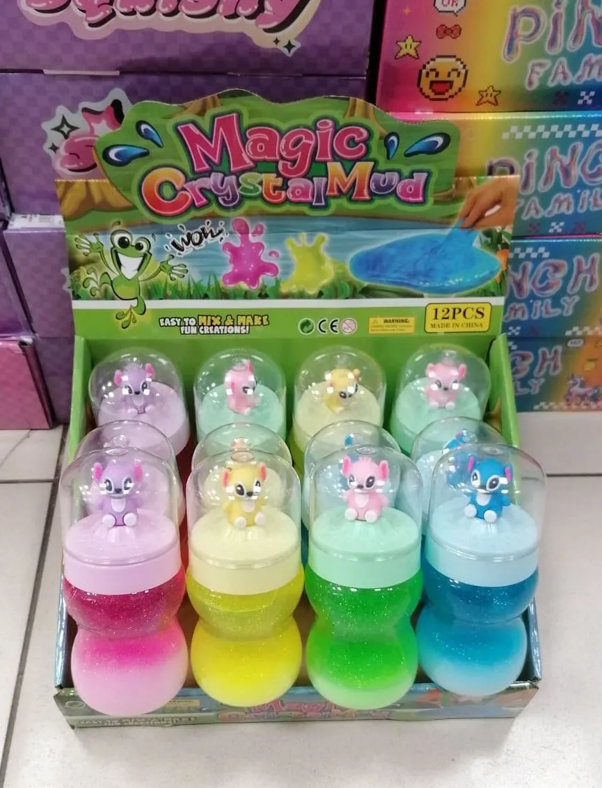 Magic Crystal Mud Stitch - Slime z figurką i brokatem 12szt