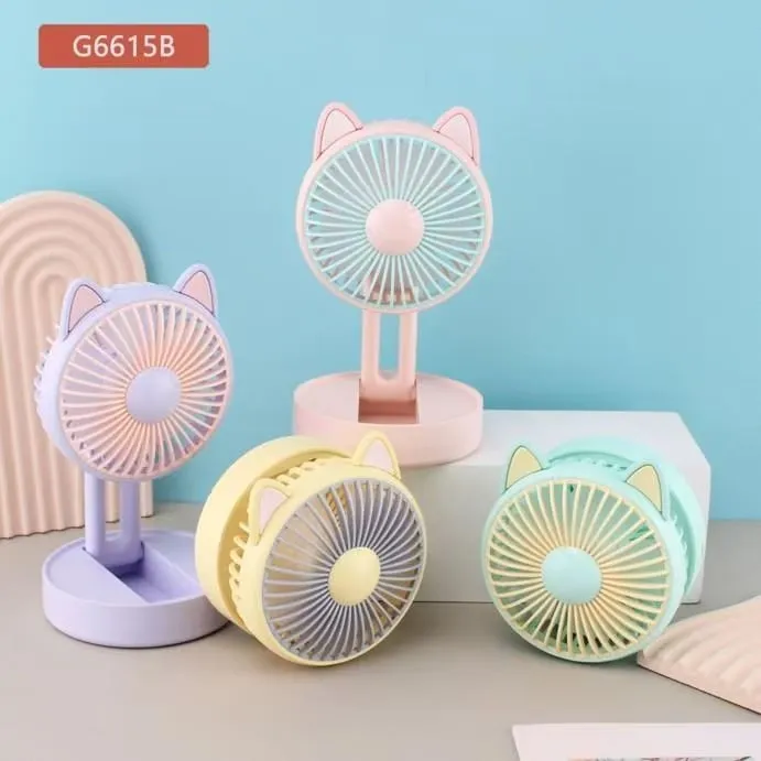 Mini Wiatrak Elektryczny z Uszami Kota, Składany Pastelowy - Zestaw 6 szt.