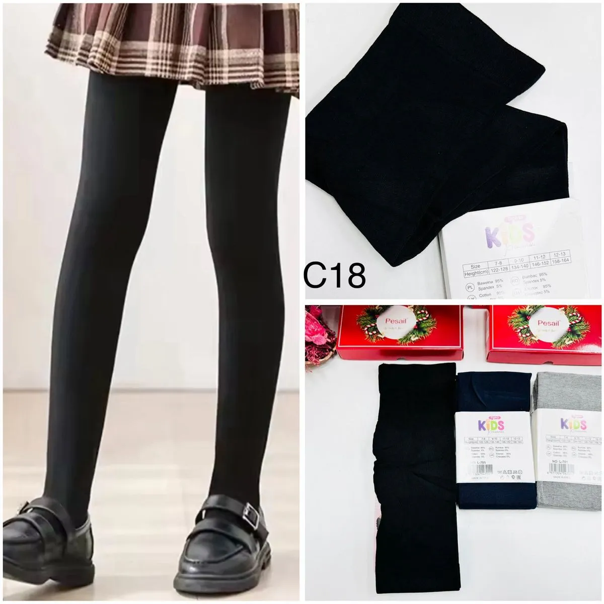 Legginsy dla dzieci C18 czarne i szare