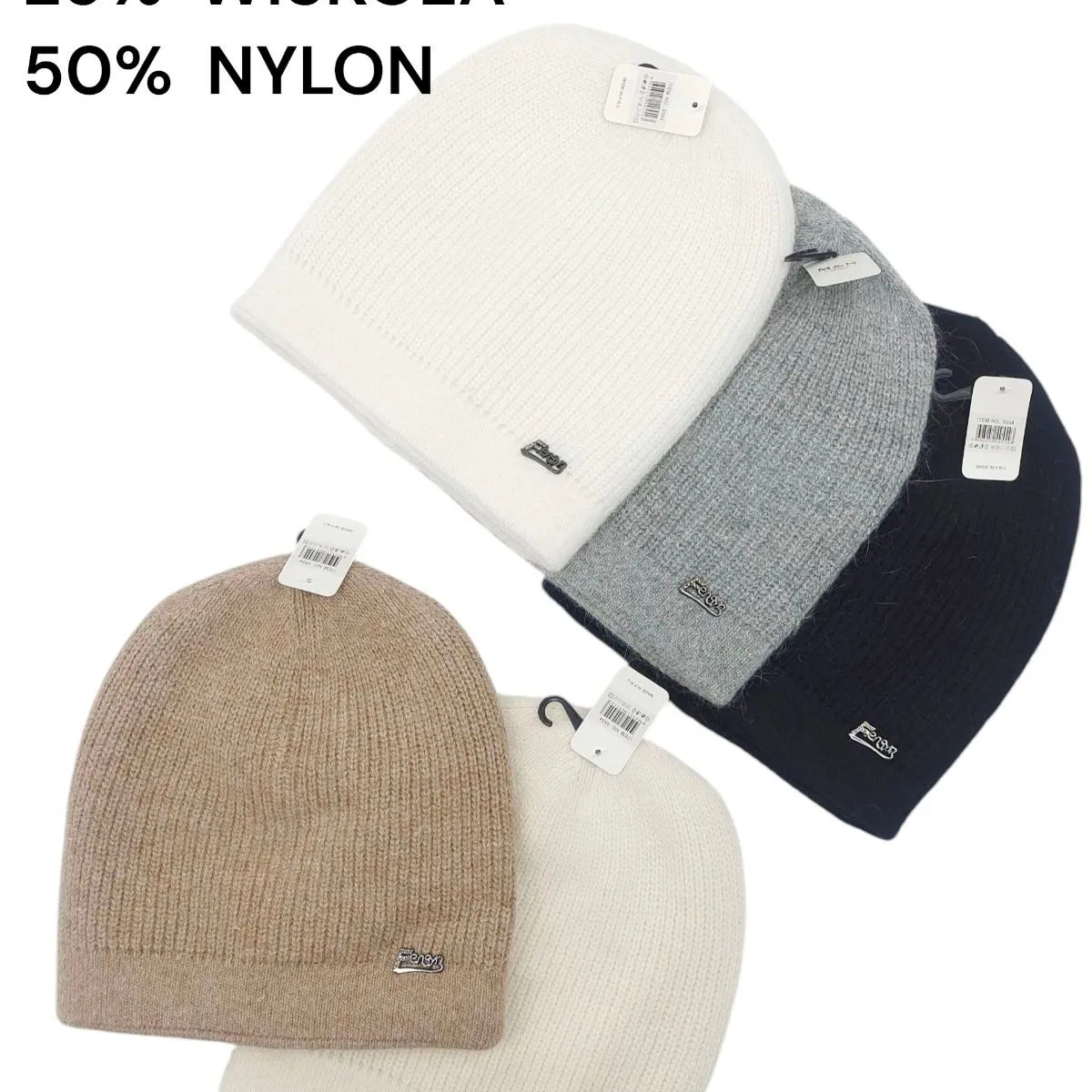 Czapki damskie beanie 25% angora, 25% wiskоза, 50% nylon
