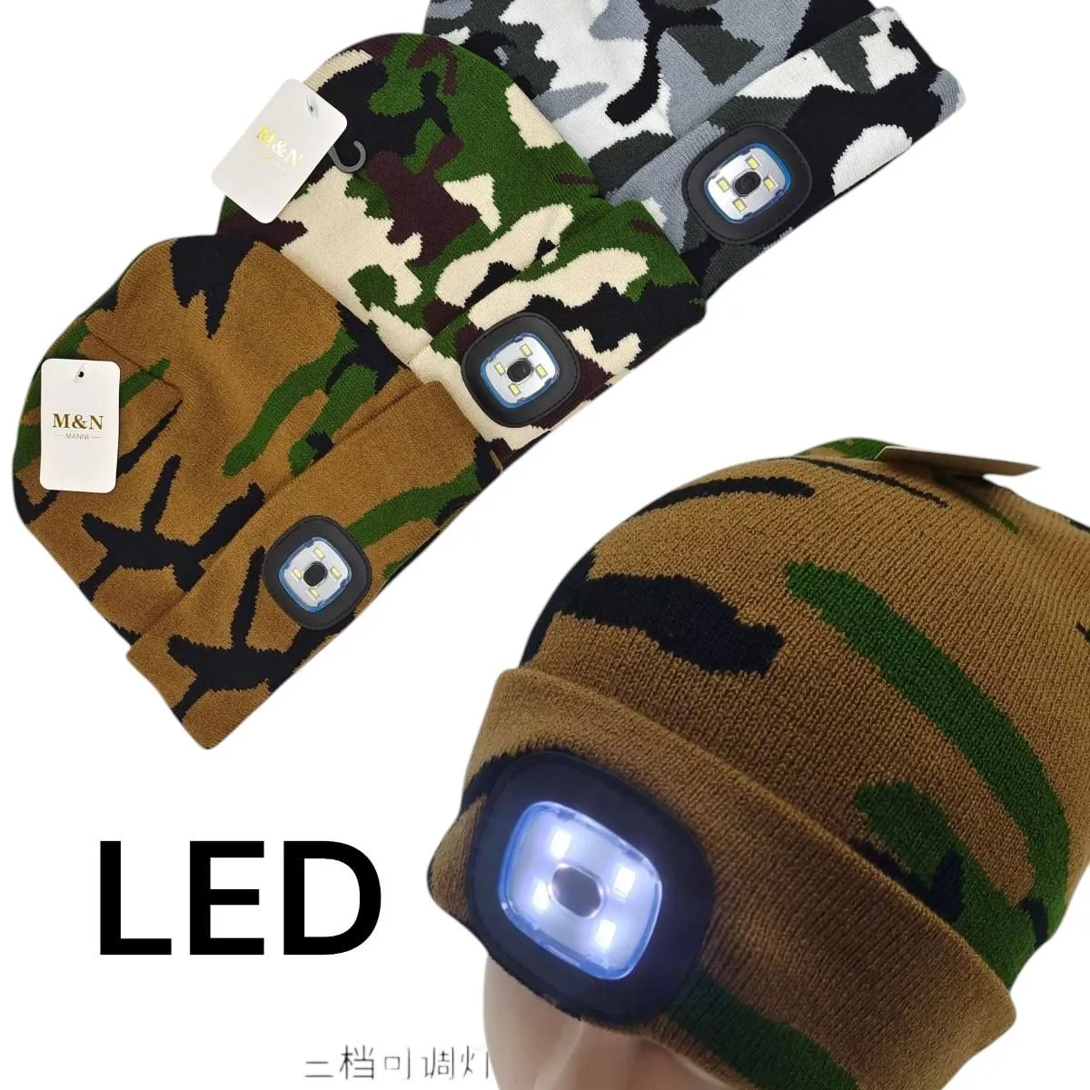 Czapka dziecięca z LED kamuflażowa 4 kolory