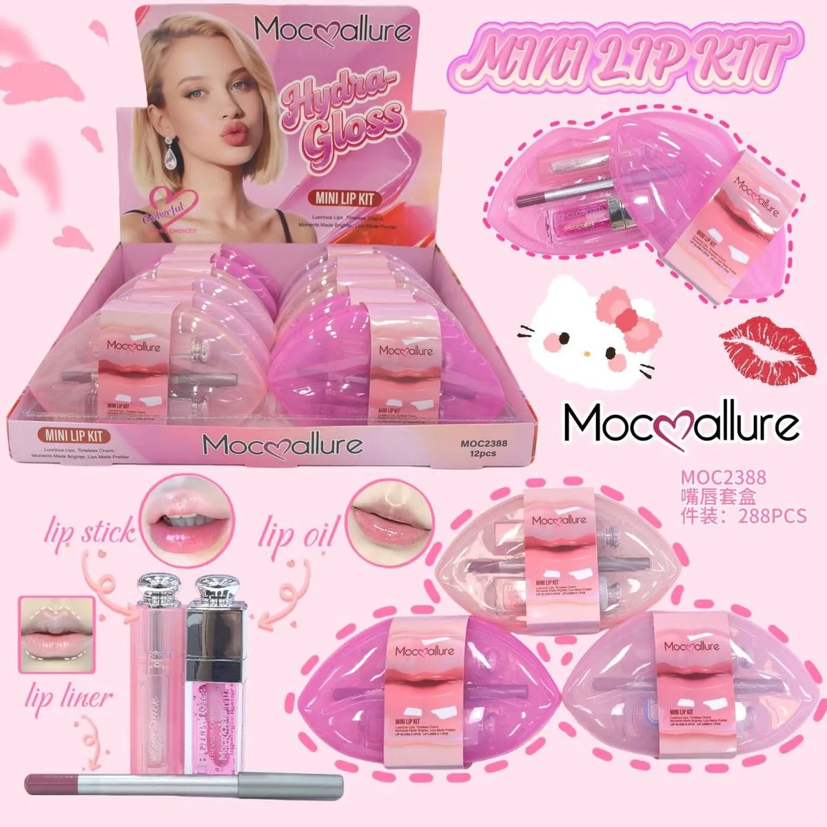MoccaLure Mini Lip Kit - błyszczyk, pomadka, olejek 288 pcs