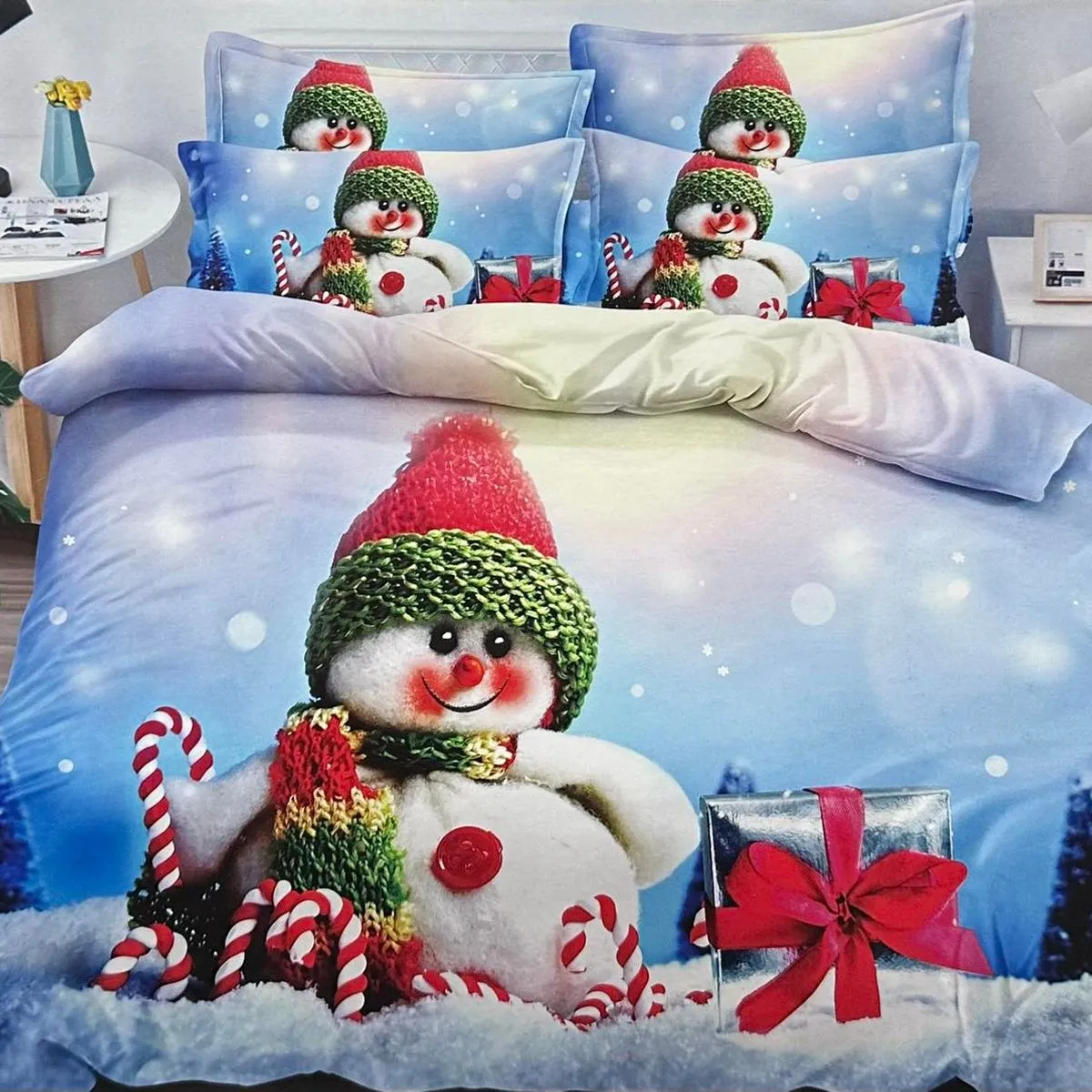 Komplet Pościeli Milano 5D 4CZ 160/200 Śnieg Świąteczny