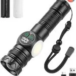 Latarka LED z wyświetlaczem, magnesem i USB, czarna