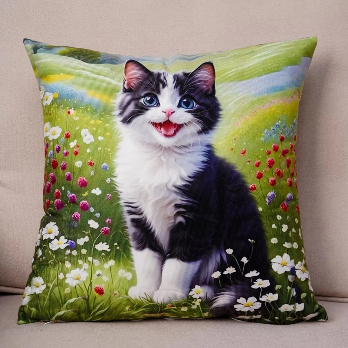 Poszewki 40x40 cm z kotkiem w kwiatach