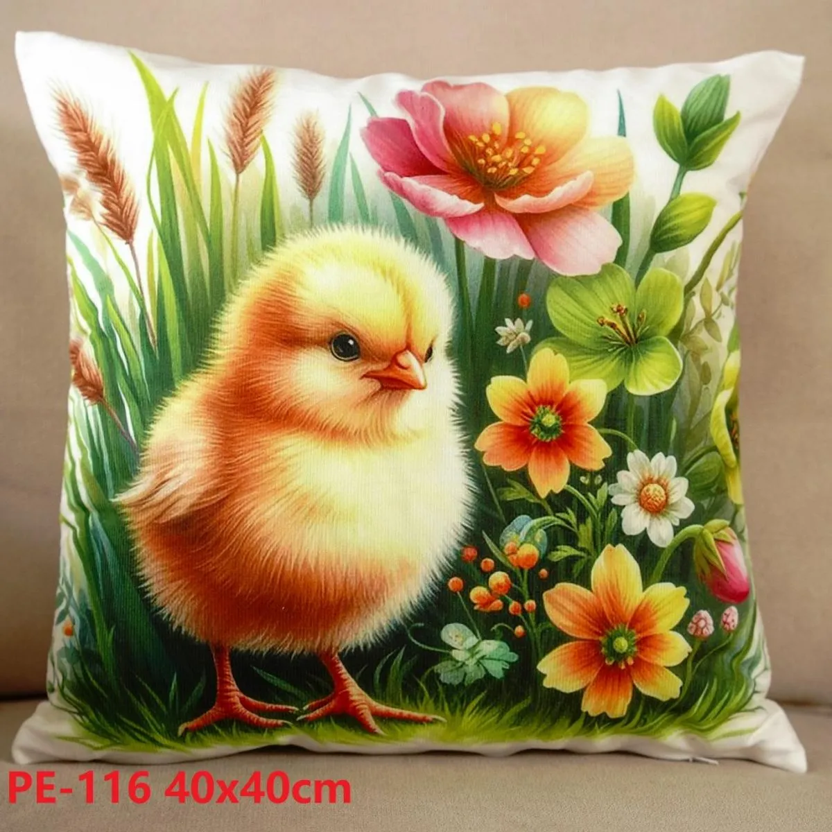 Poszewki 40x40 cm PE-116 z kurczakiem i kwiatami