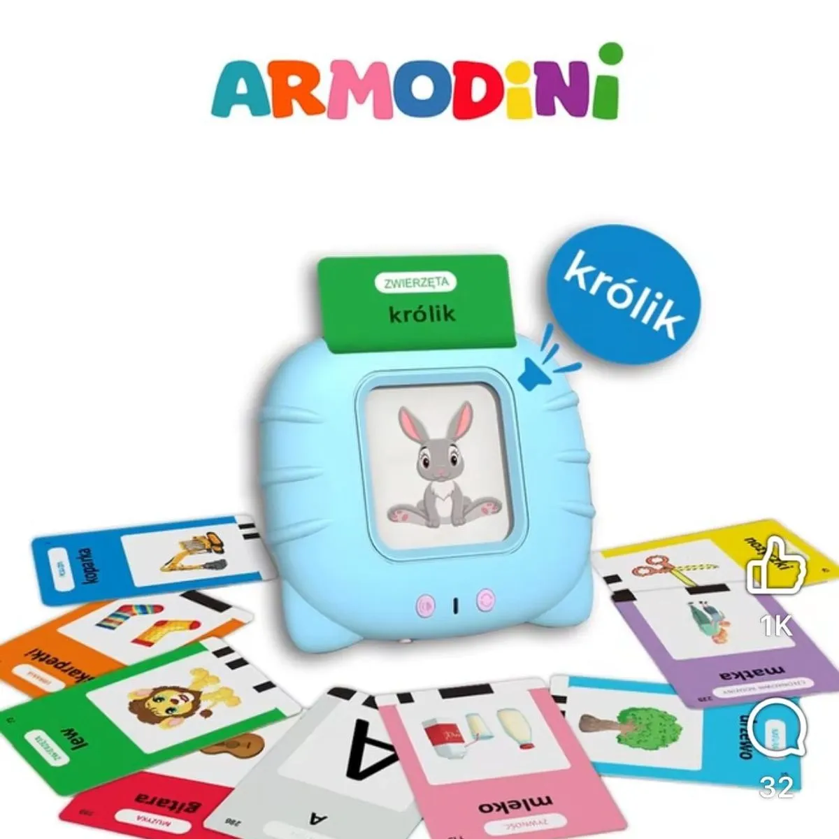 Armodini Czytnik Edukacyjny Karty Nauka Mówienia Króliczek