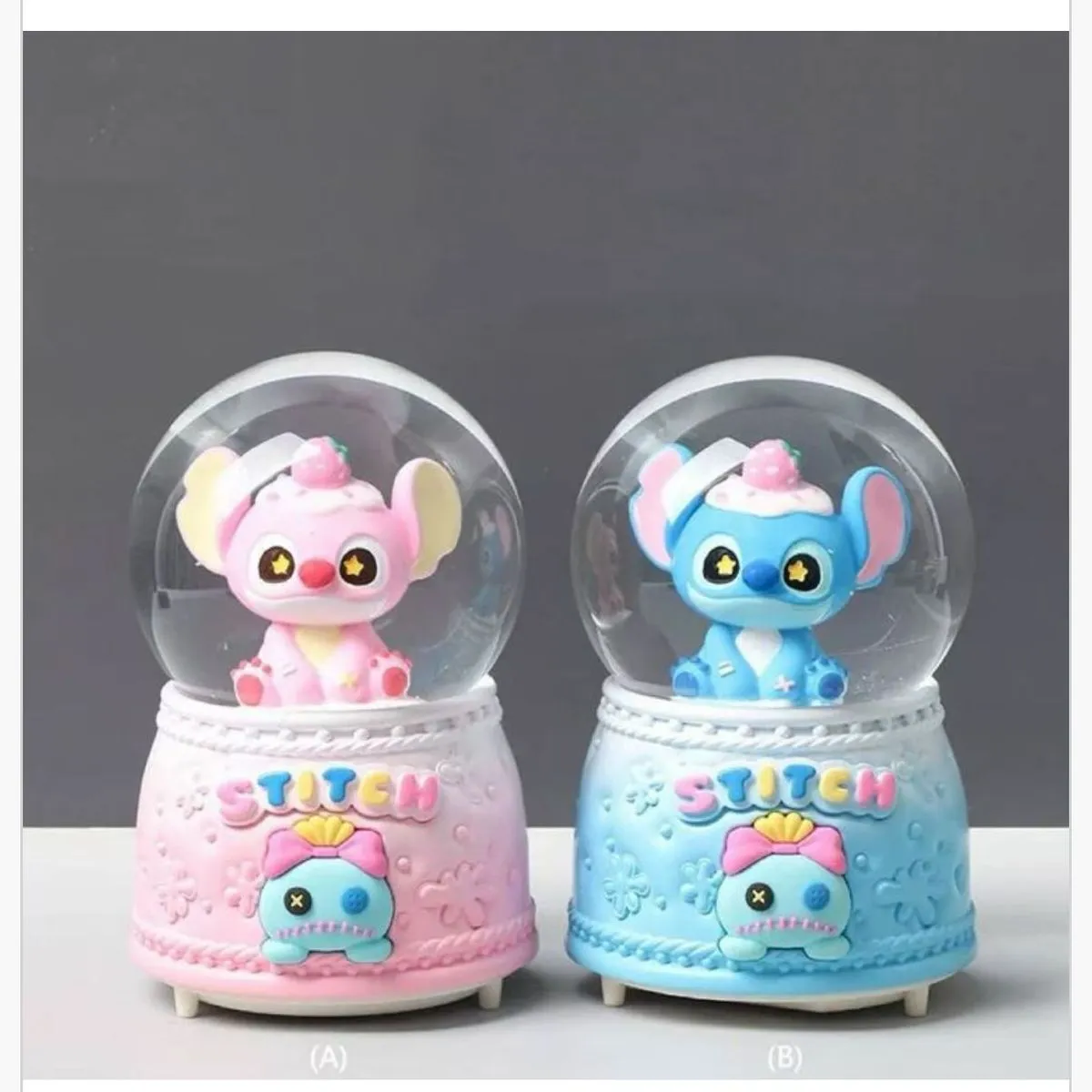 Kula Śnieżna Labubu Stitch Różowa i Niebieska