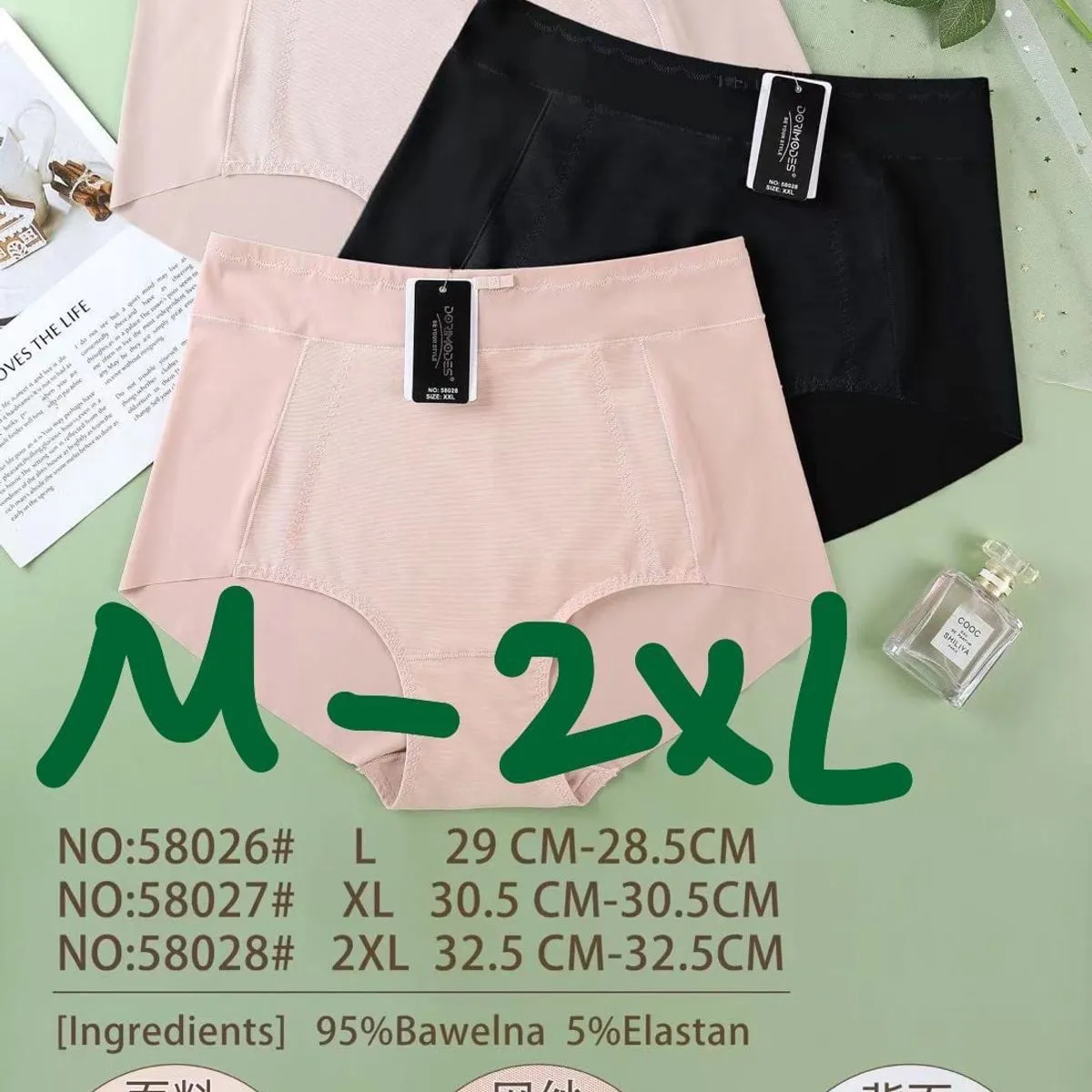 Majtki damskie M-2XL beżowe i czarne