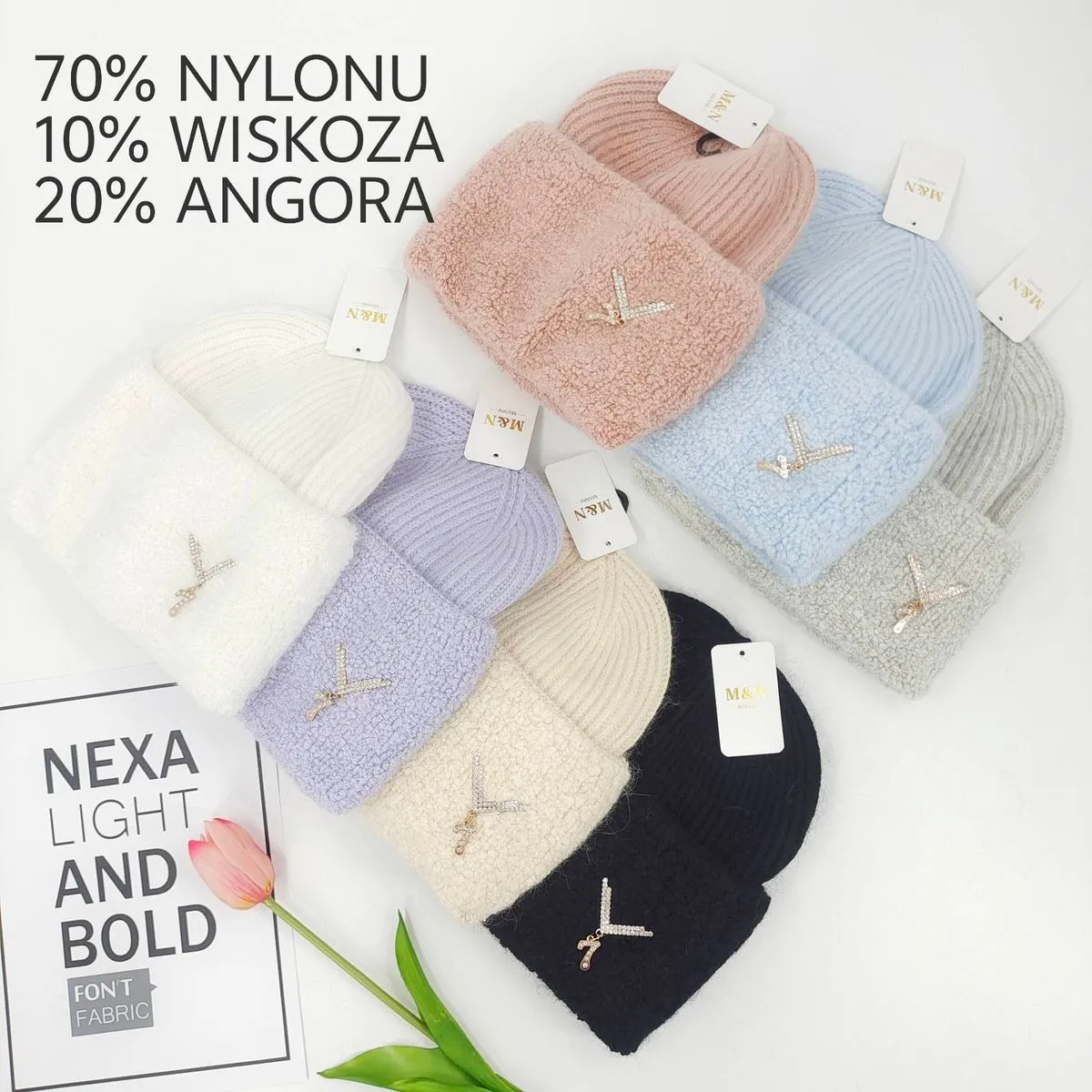 Czapki damskie beanie Nexa Light Bold 70% nylon