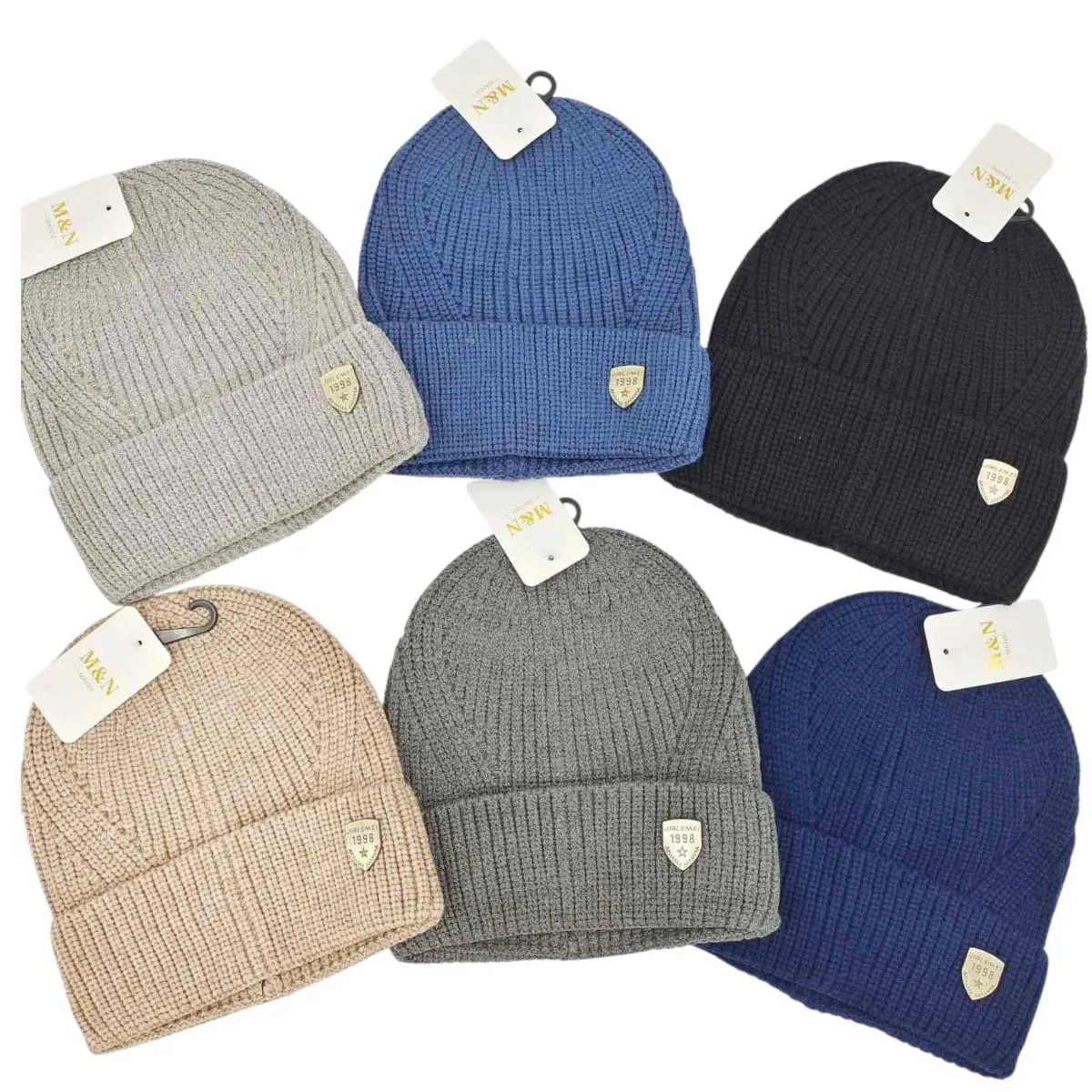 Czapki męskie beanie w 6 kolorach, prążkowane