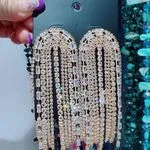 Kolczyki damskie wiszące z kryształkami beżowo-różowe