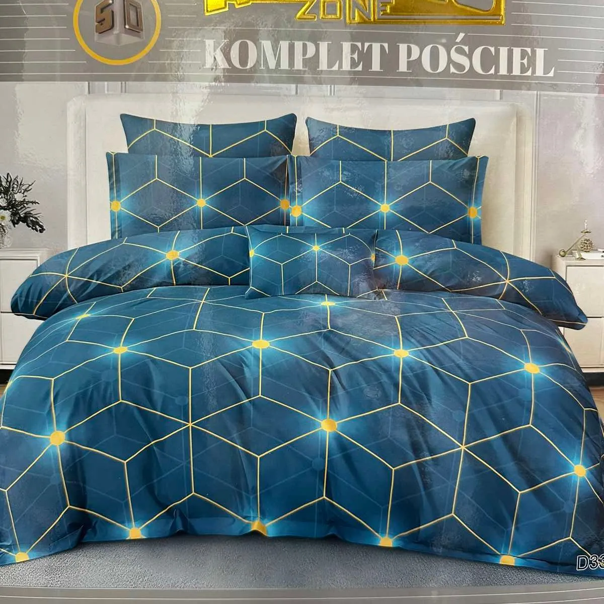 Komplet Pościeli 3cz Milano 160/200 granatowy geometryczny