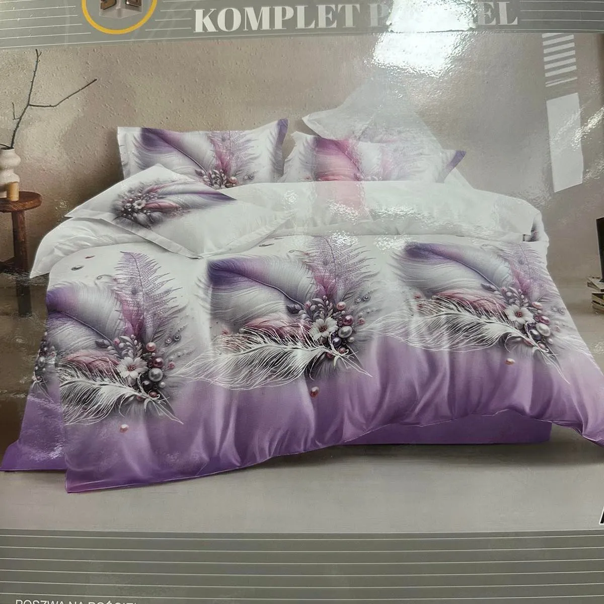 Komplet Pościeli Milano 160/200 Fiolet z Piórami 3el.