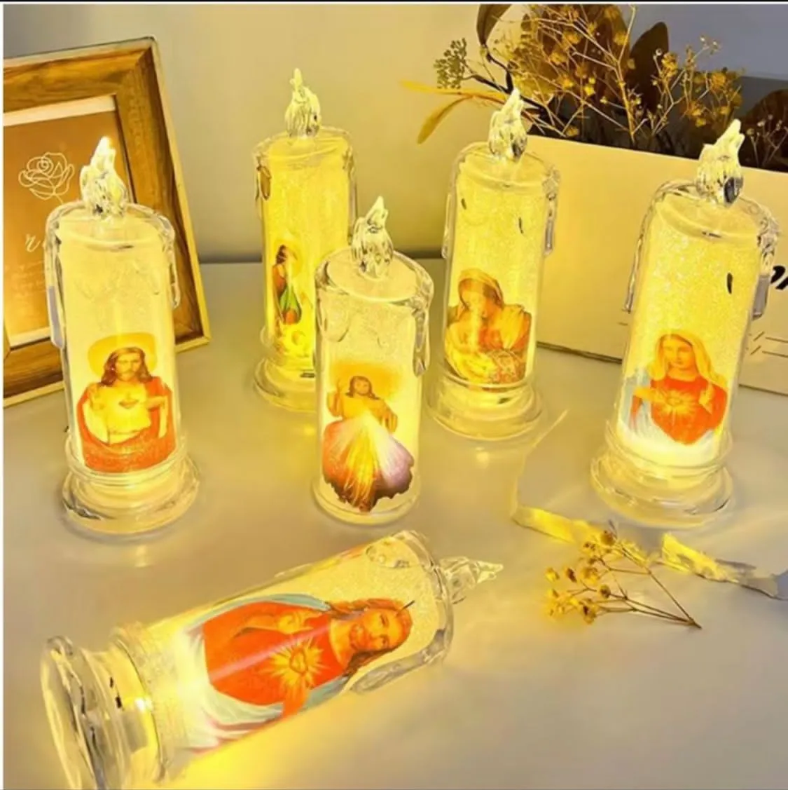 Świeca LED 18cm religijna z bateriami 2xR6