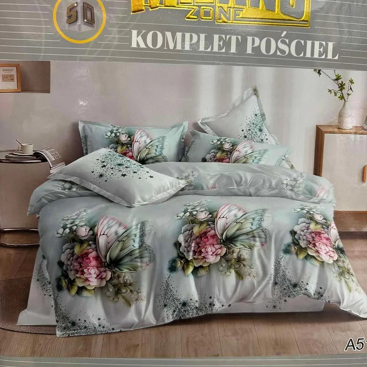 Komplet Pościel 3cz Milano 160/200 Szary Kwiatowy