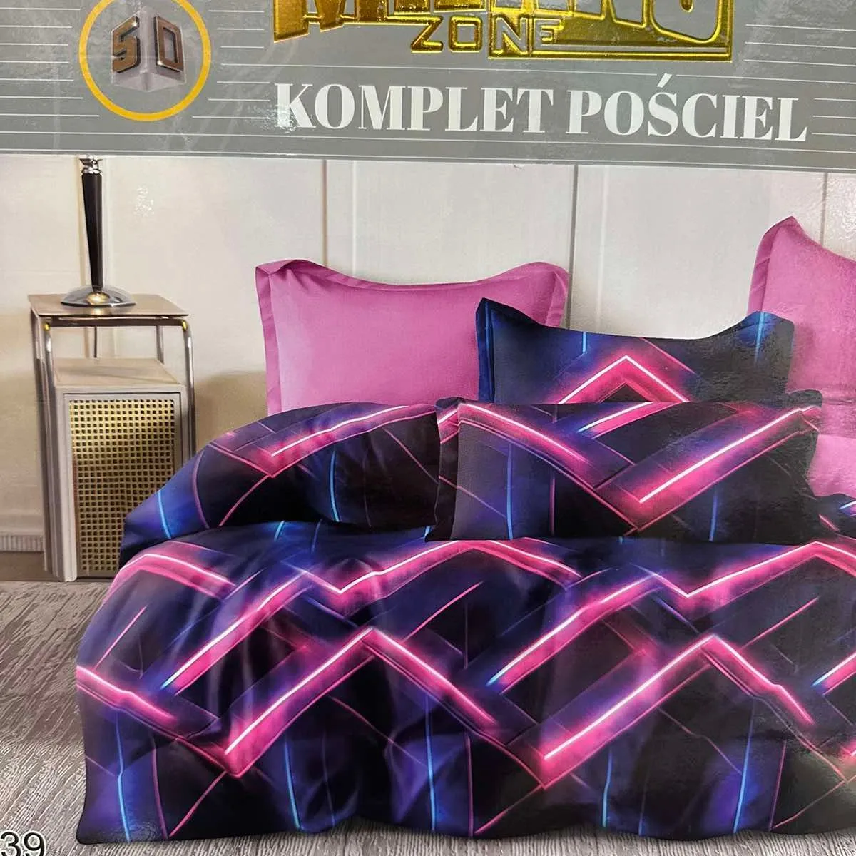 Komplet Pościel Milano 3el. 160/200 granatowo-różowy