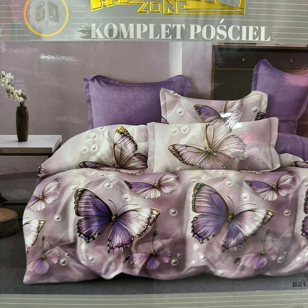 Komplet Pościel 3CZ 160/200 Milanoando Motyw Motyli Fiolet
