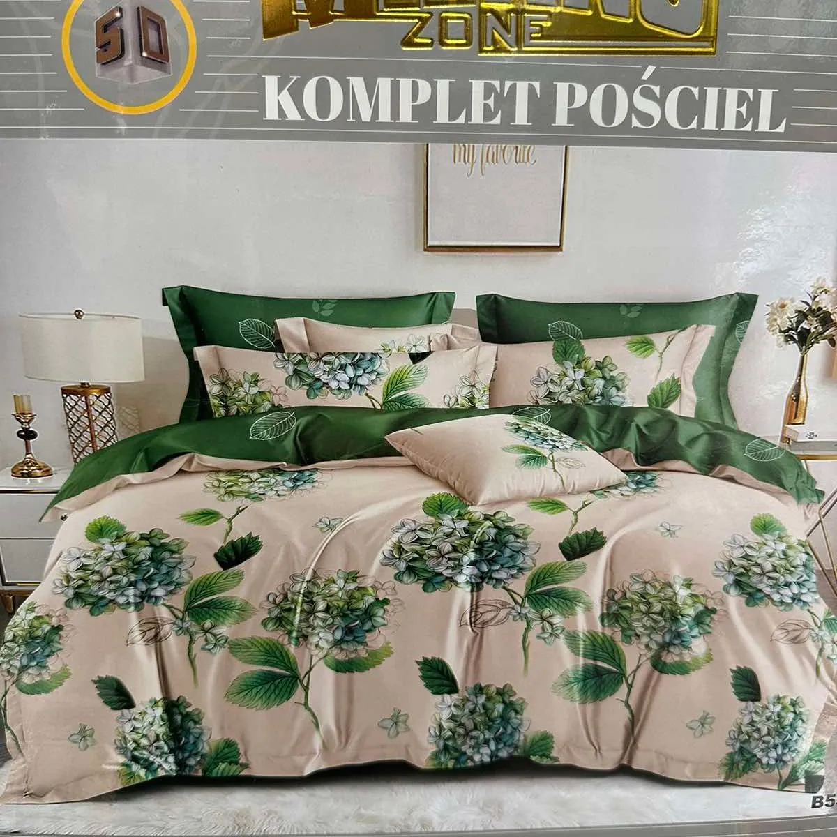 Komplet Pościel Milano 3cz. 160/200 Zielony Kwiatowy