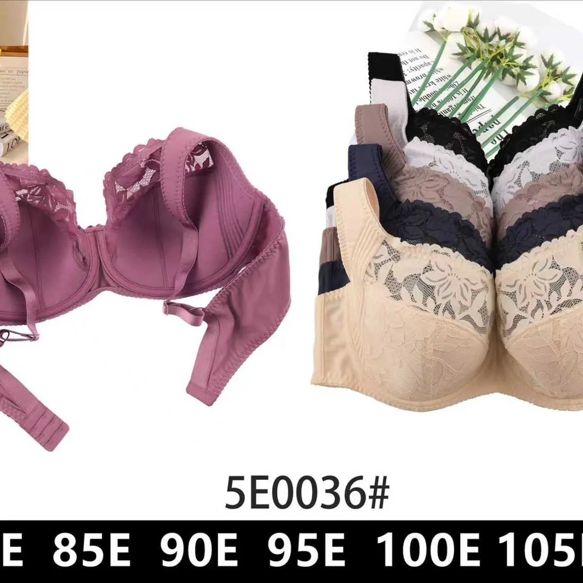 Biustonosz damski push-up 75E-105E fioletowy beżowy