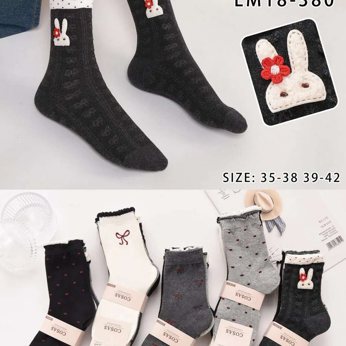 Skarpetki damskie z królikiem LM18-380, rozmiar 35-38/39-42
