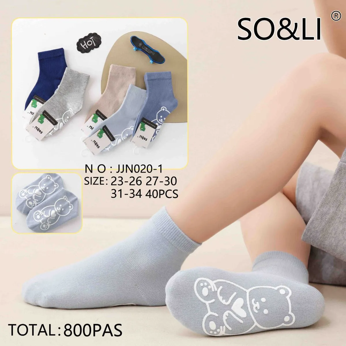 Skarpetki dla dzieci SOS&LI z misiem, rozmiary 23-30,