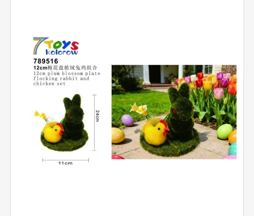 Zestaw ozdób wielkanocnych: królik i kurczak z trawą 12cm/24cm