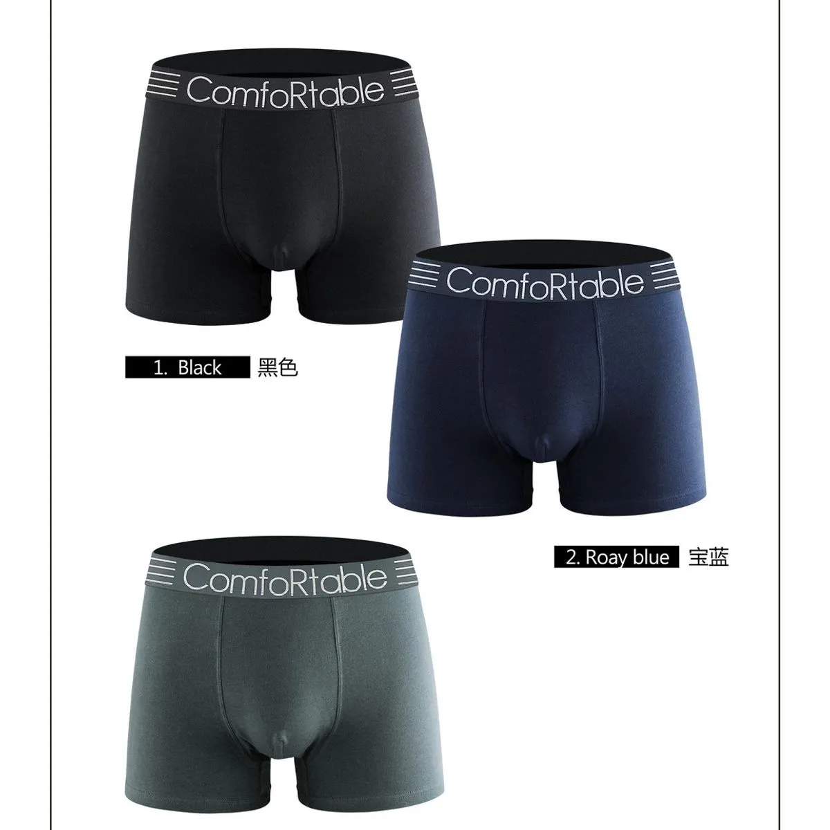 Bokserki męskie Comfortable 3 szt. czarny/granatowy/szary