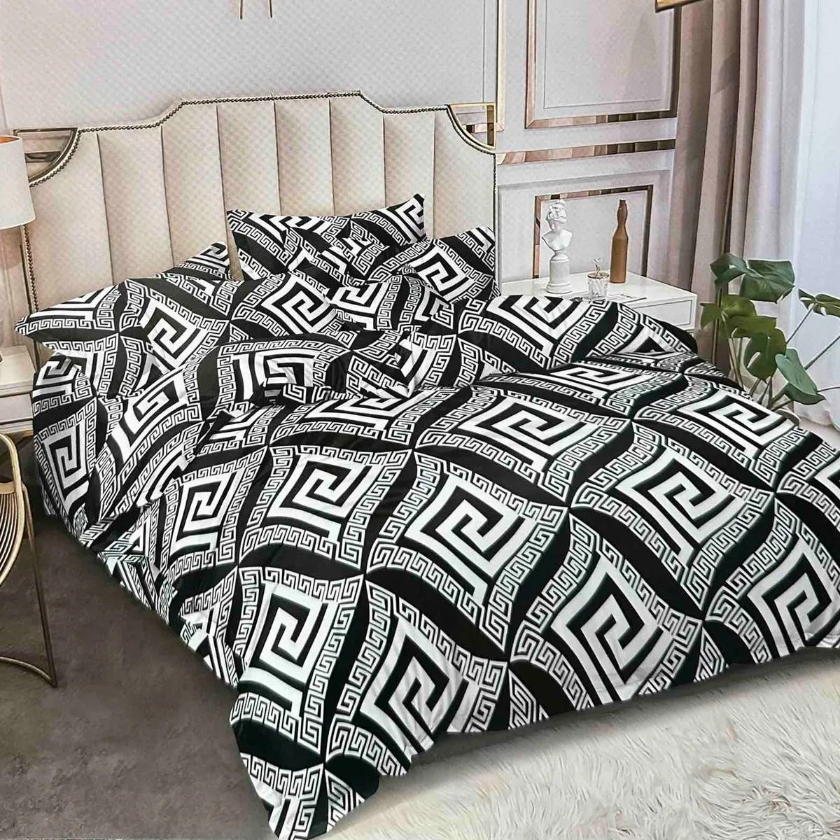Komplet Pościel 3D Bawełna 160/200 Czarno-biały Grecki