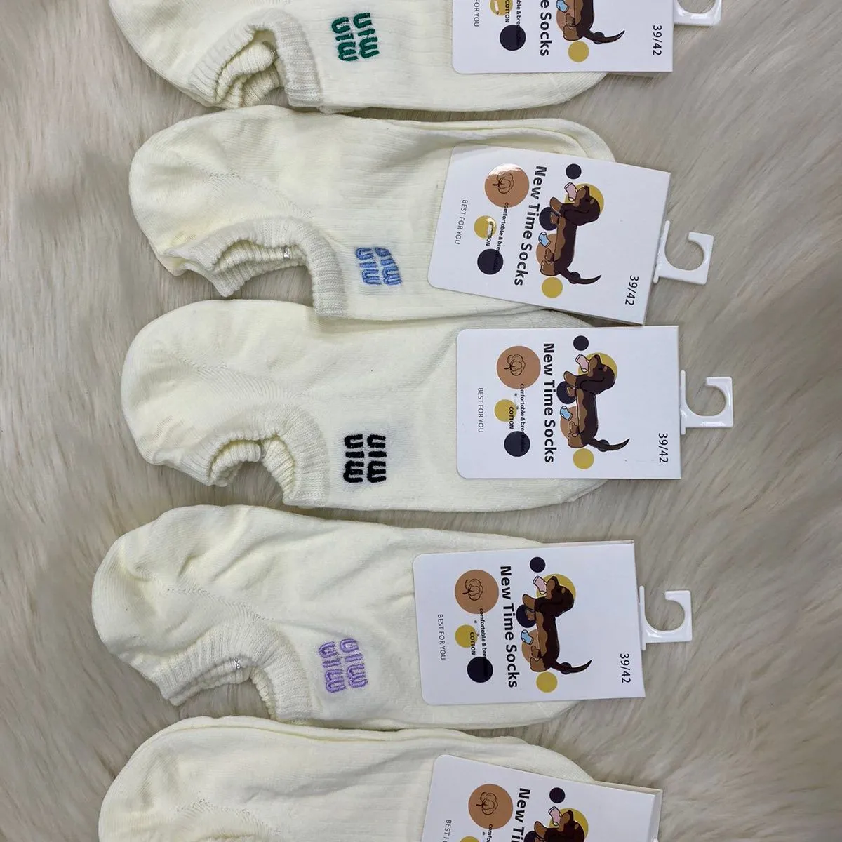 Skarpetki damskie Bean Time Socks, kremowe z nadrukami