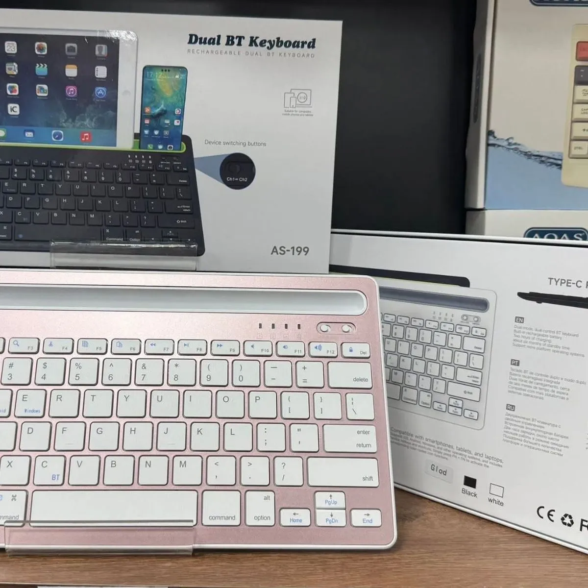Bezprzewodowa Klawiatura Dual Bluetooth AS-99 Różowa