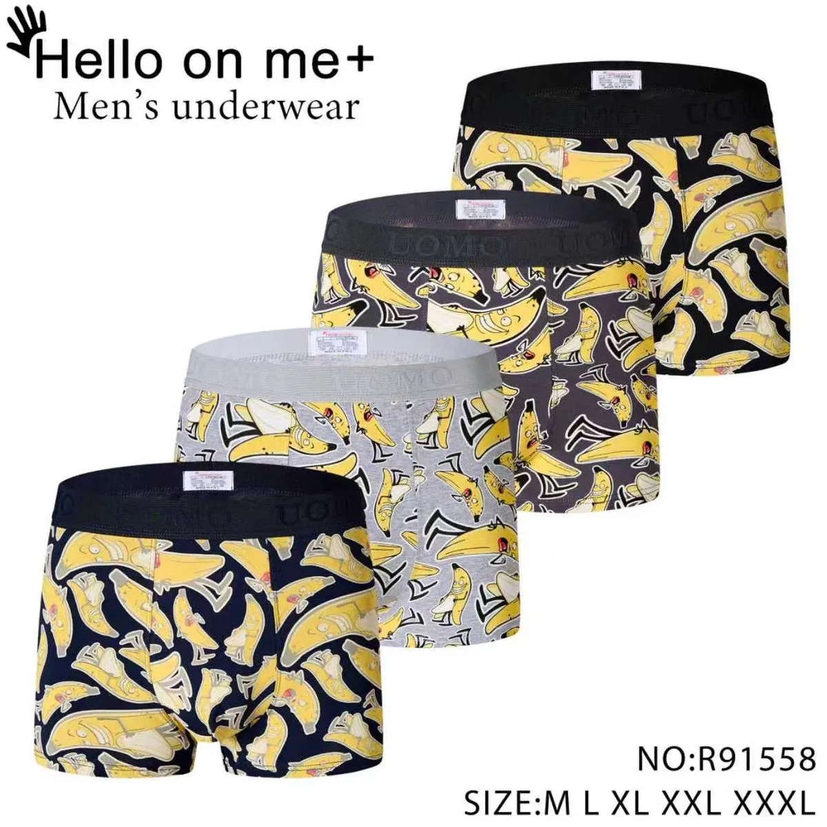 Bokserki męskie Hello on me+ wzór bananowy 4 szt M-L-XL-XXL