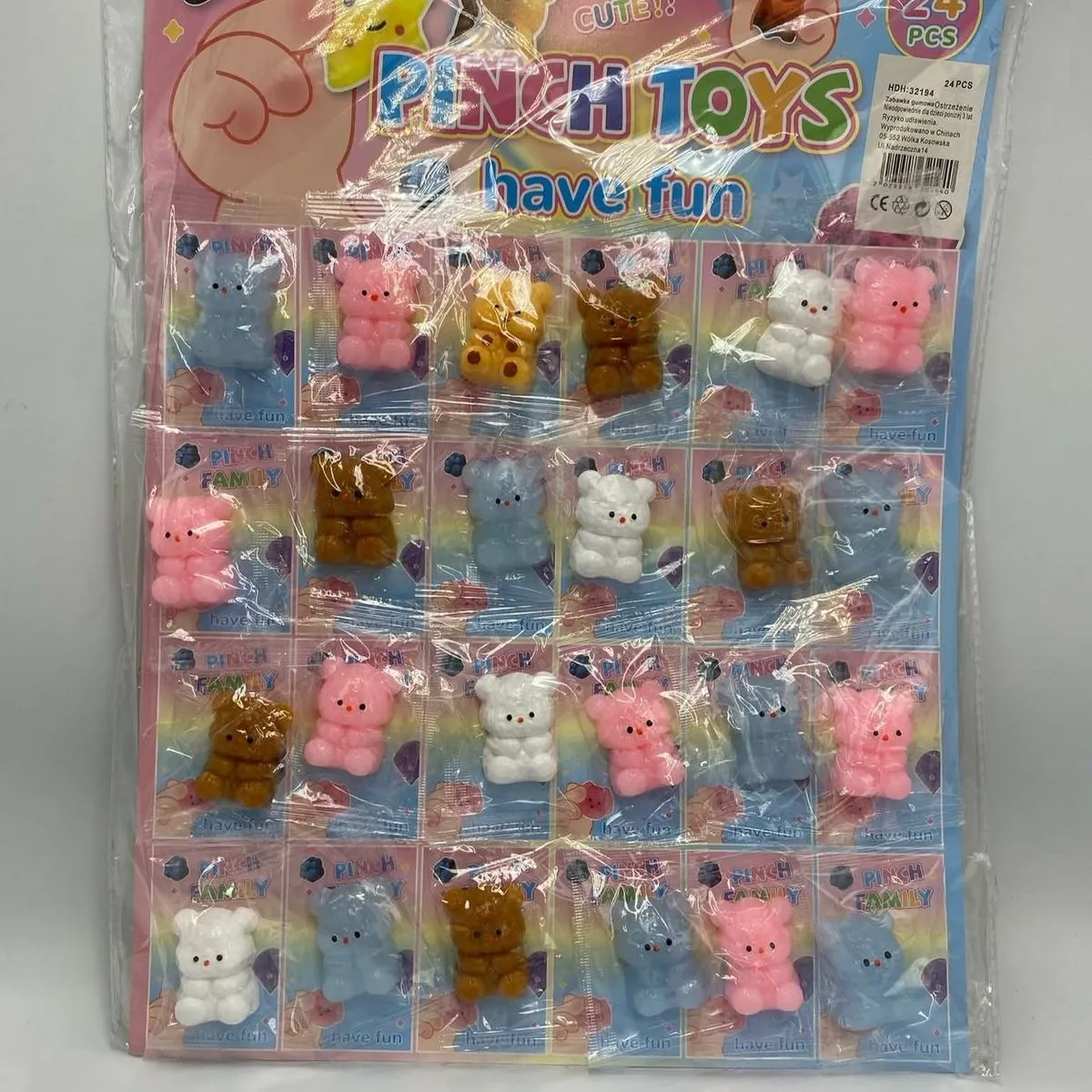 Zestaw Pinch Toys Gniotki Misie 24 szt. - Kolorowe Mini Zabawki