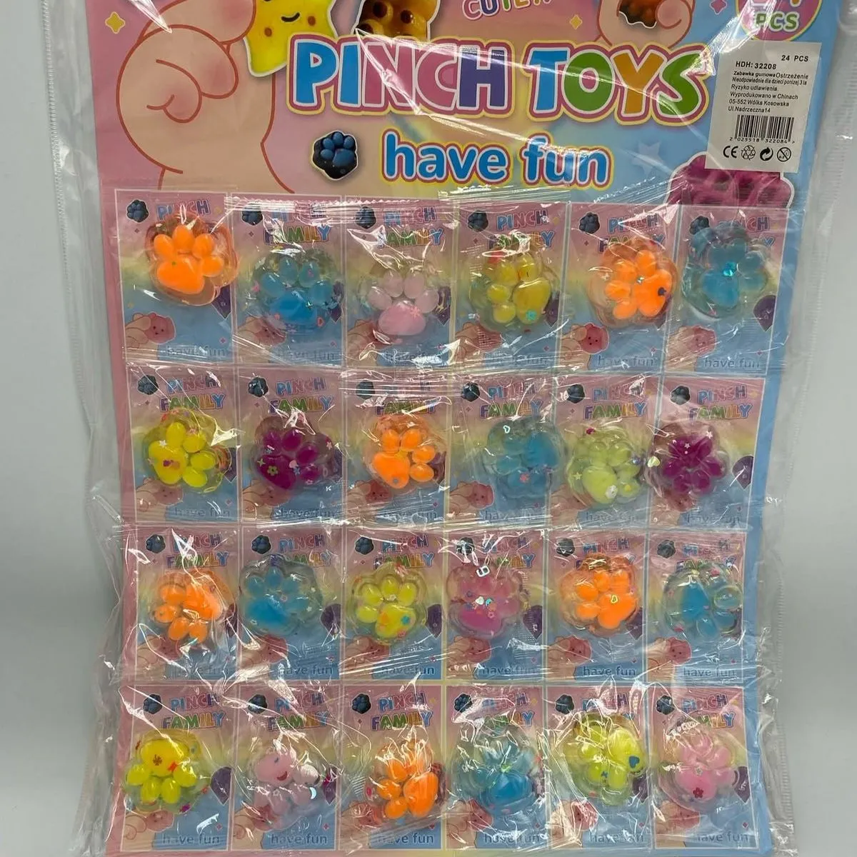Zestaw Pinch Toys Gniotki Łapki 24 szt. - Kolorowe Mini Zabawki