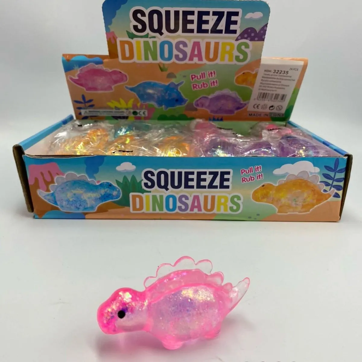 Zabawki Squeeze Dinosaur Gniotek z Brokatem, Mix Kolorów 24 szt.