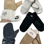 Rękawiczki damskie zamszowe UGG styl, beżowe/czarne/szare
