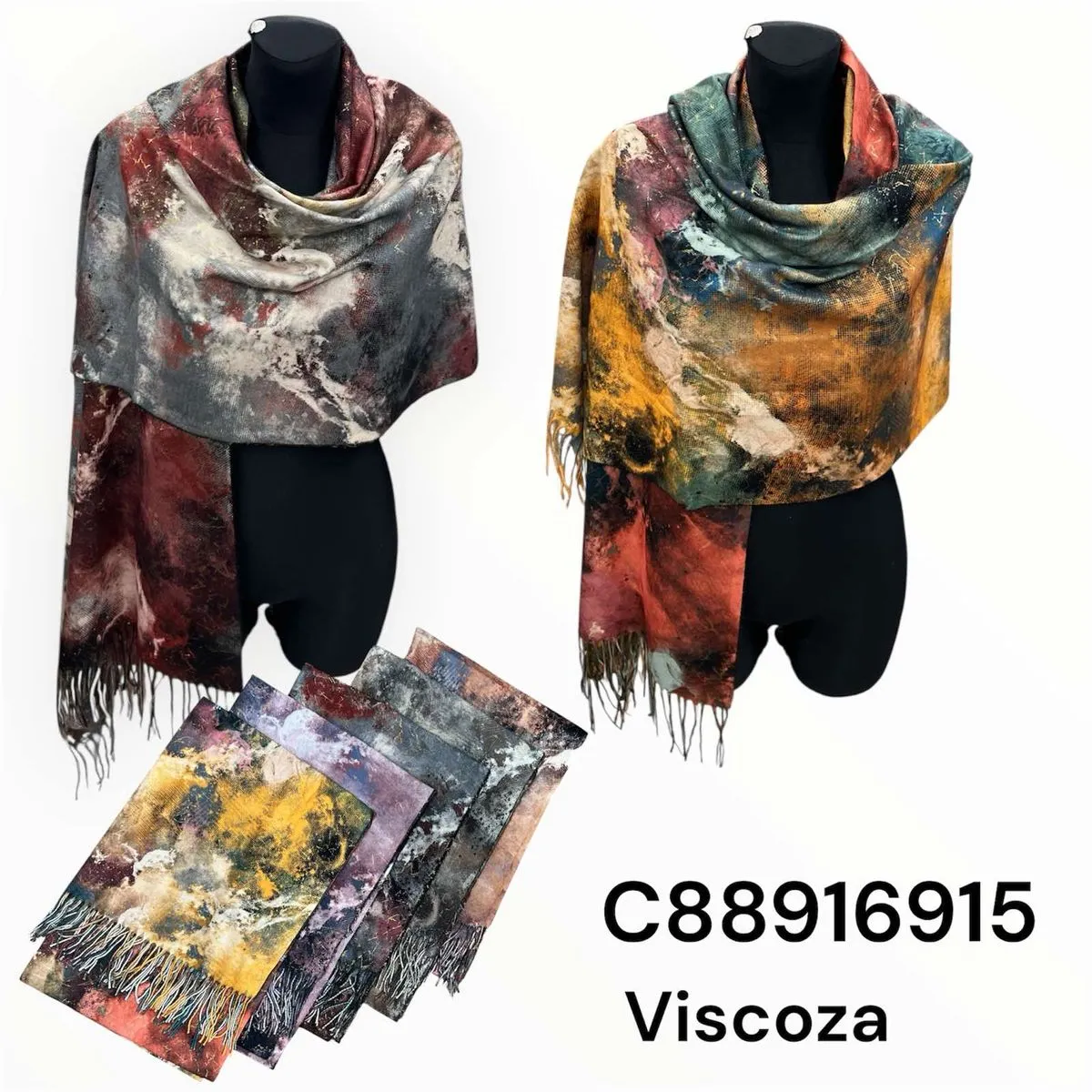 Szale damskie Viscocоза, wzór abstrakcyjny, 12 szt/op.