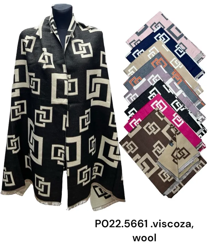Szaliki damskie wzór geometryczny viscose wool 12 szt